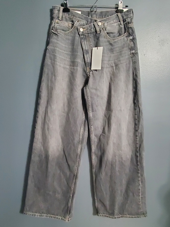 Zara Denim - NWT Zara Light Gray Crossed Waist Wide Leg Jeans Women's Size 10